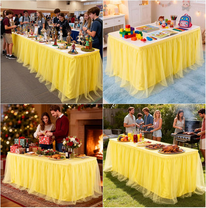 THARAHT Tulle Table Skirt 6FT 180CM Long for Rectangle Tables Round Tables Ruffle Desk Skirt for Princess Girls Birthday Party Cake Dessert Decorations Table Skirt