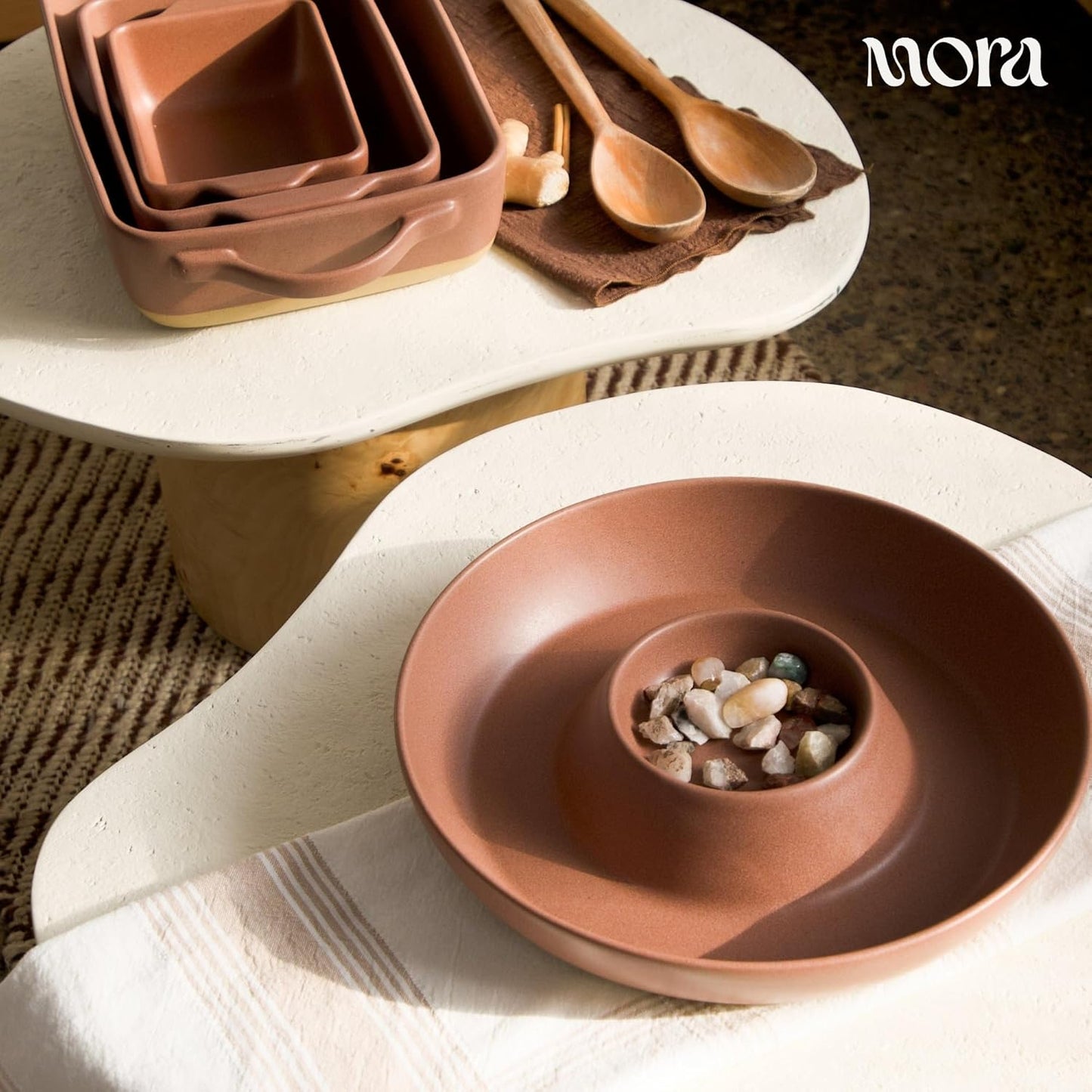 Mora Ceramic Chips and Dip Serving Tray: Large Divided Party Bowl Set for Chips & Salsa, Veggies & Dip, Fruit, Snacks, Entertaining, Hosting, etc. Minimalist Design for the Modern Hostess - White