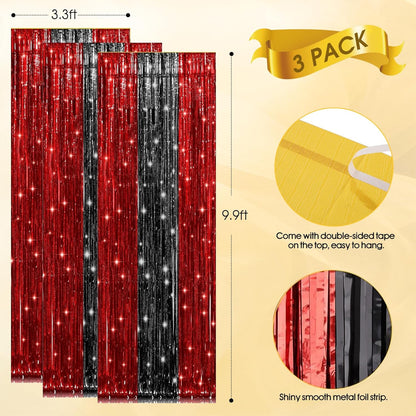 Birthday Party Decorations: 3 Pack 3.3 x 9.9 ft Gold Foil Fringe Curtains Party Supplies, Tinsel Curtain Backdrop for Parties/Birthday/Photo Booth