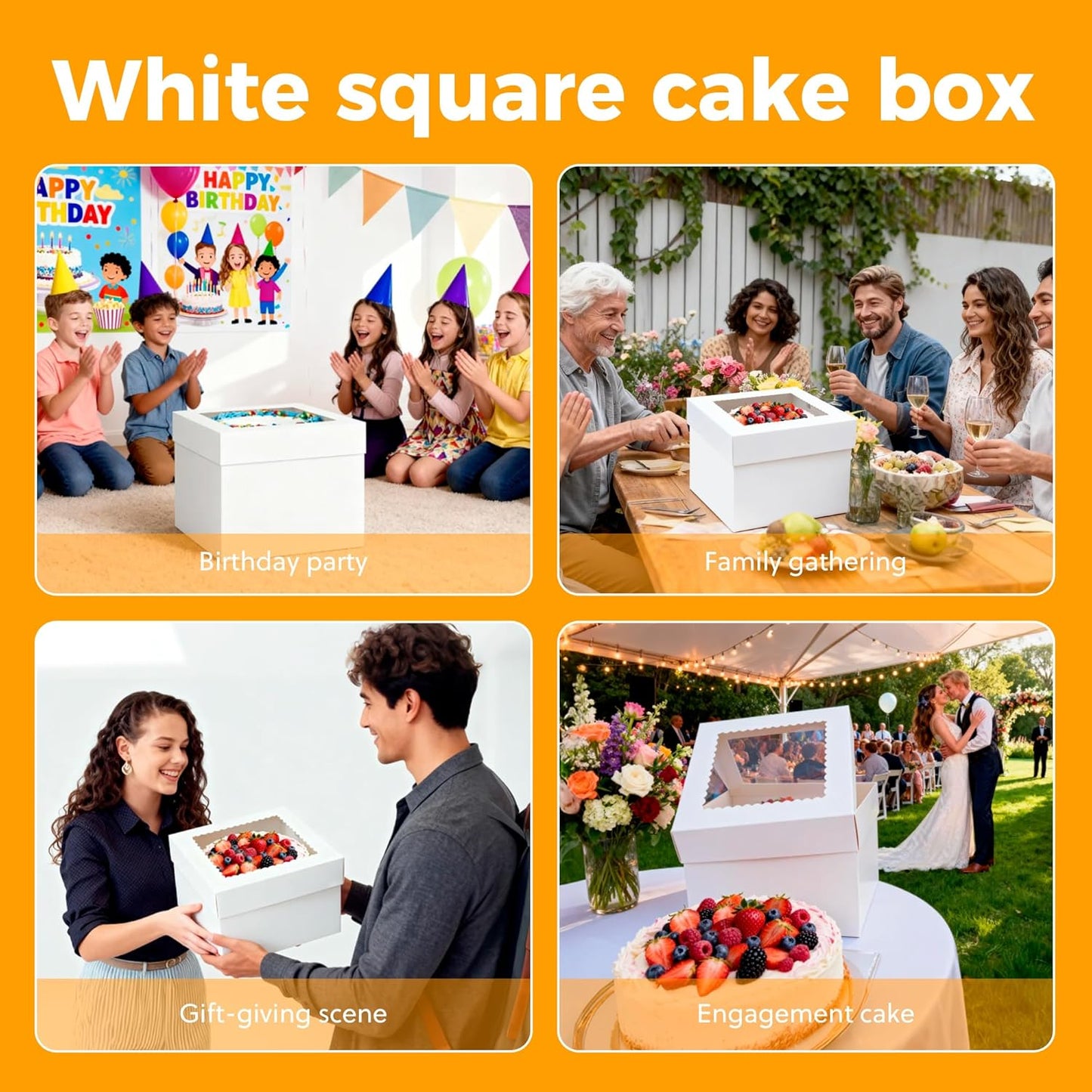 3 Pack Cake Boxes,10x10x8 Inch Tall Cake Box with Cake Boards 10",Disposable Cake Containers with Lids,White Bakery Boxes with Large Window,for Layer Cakes,Pies,Donuts,Cookies,Wedding,Birthday,Party