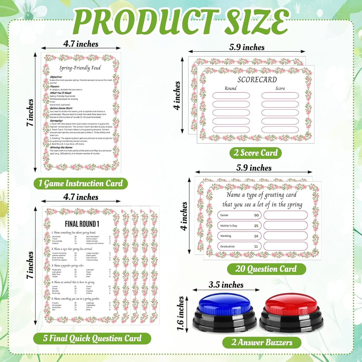 20 Pcs Retirement Friendly Feud Game Set Retirement Party Game Trivia Quiz with 18 Card 2 Buzzer for Adults Family Games Activities Party Supplies, Battery Not Included