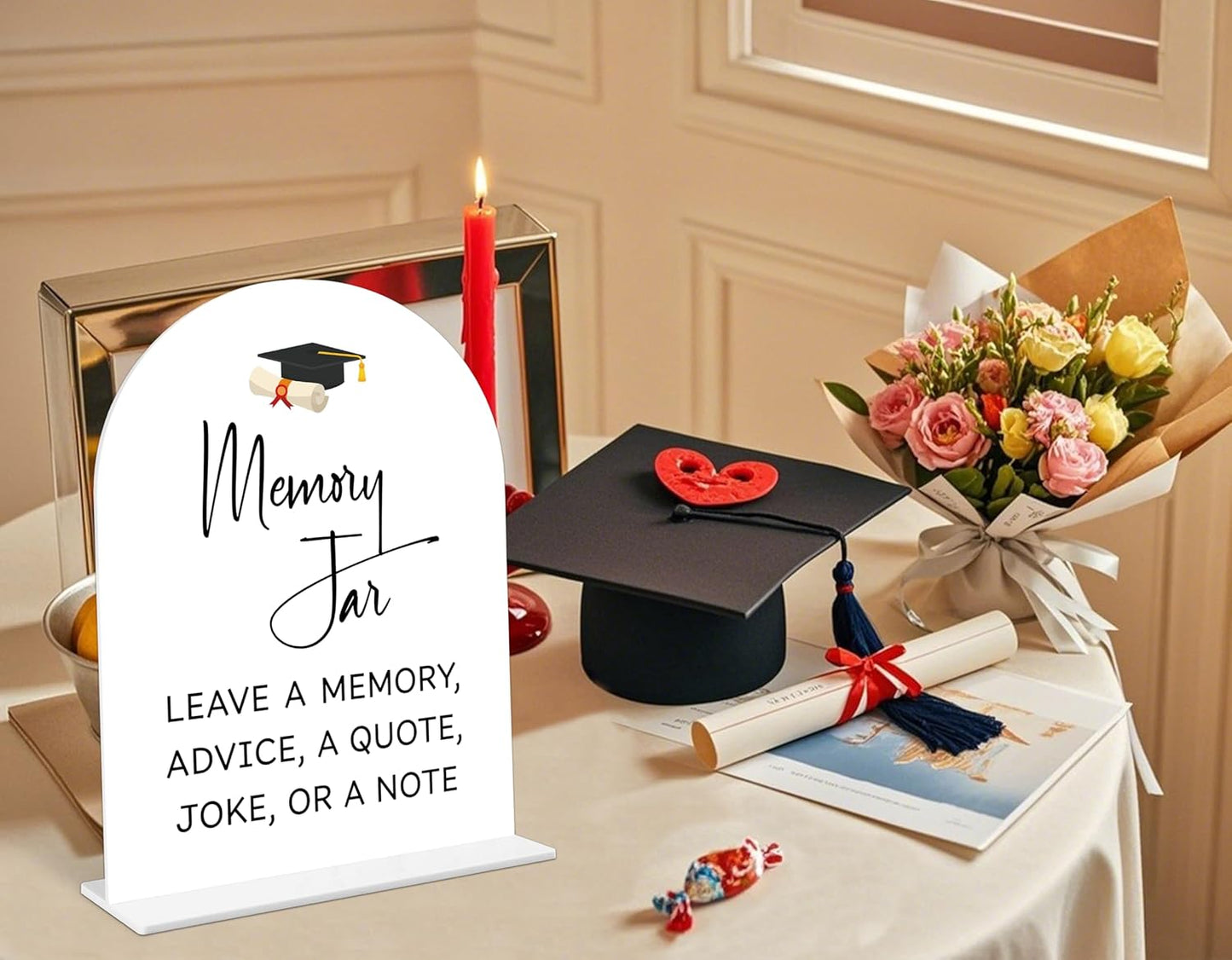 Graduation Guestbook Sign, 6 x 8 Inch White Arch Acrylic Grad Party Sign with Holder, Graduation Party Sign for Class of 2026, Grad Decor, High School College Party Supplies - DL02