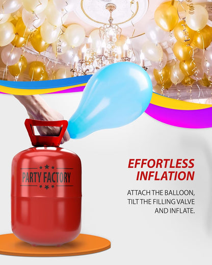 Party Factory Helium bottle for up to 50 Balloons incl. Latexballoons, Helium Cylinder 14 cu. ft. Gas with filling quantity for Balloons, Ideal for Party, Events