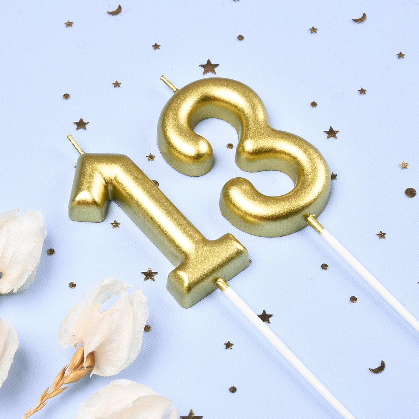 2.76 Inch Classical Gold 5 Number Birthday Candles, Gold Number Candles, Cake Number Candles, Party Celebration