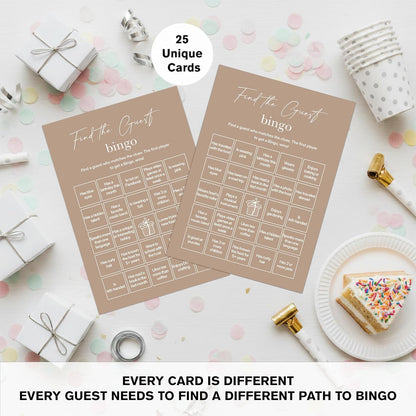Find The Guest Bingo Cards – 25 Unique Cards, Icebreaker Party Games for Adults, Rustic Blush Pink Mingle Activity for Birthday Parties, Family Reunions, Office Events & Friendsgiving