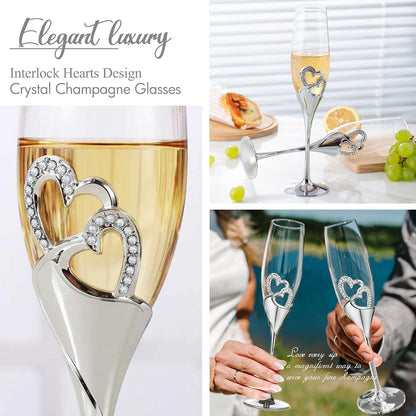 Wedding Cake Knife and Sever Set, Mr and Mrs Champagne Flutes and Cake Cutting Set for Bride Shower Engagement Gfits for Couples