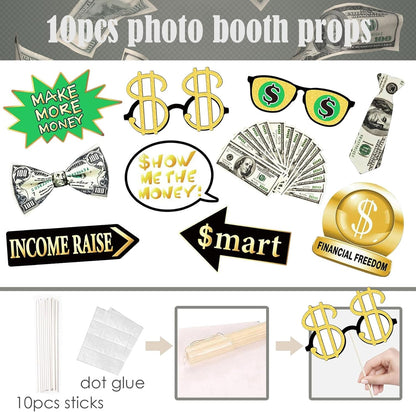 Money Party Inflatable Photo Booth Selfie Frame & Photo Props Set Giant Bill Dollar Party Blow Up Picture Frame for Birthdays Casino Weddings Bachelorette Retirement Graduations Party Decor