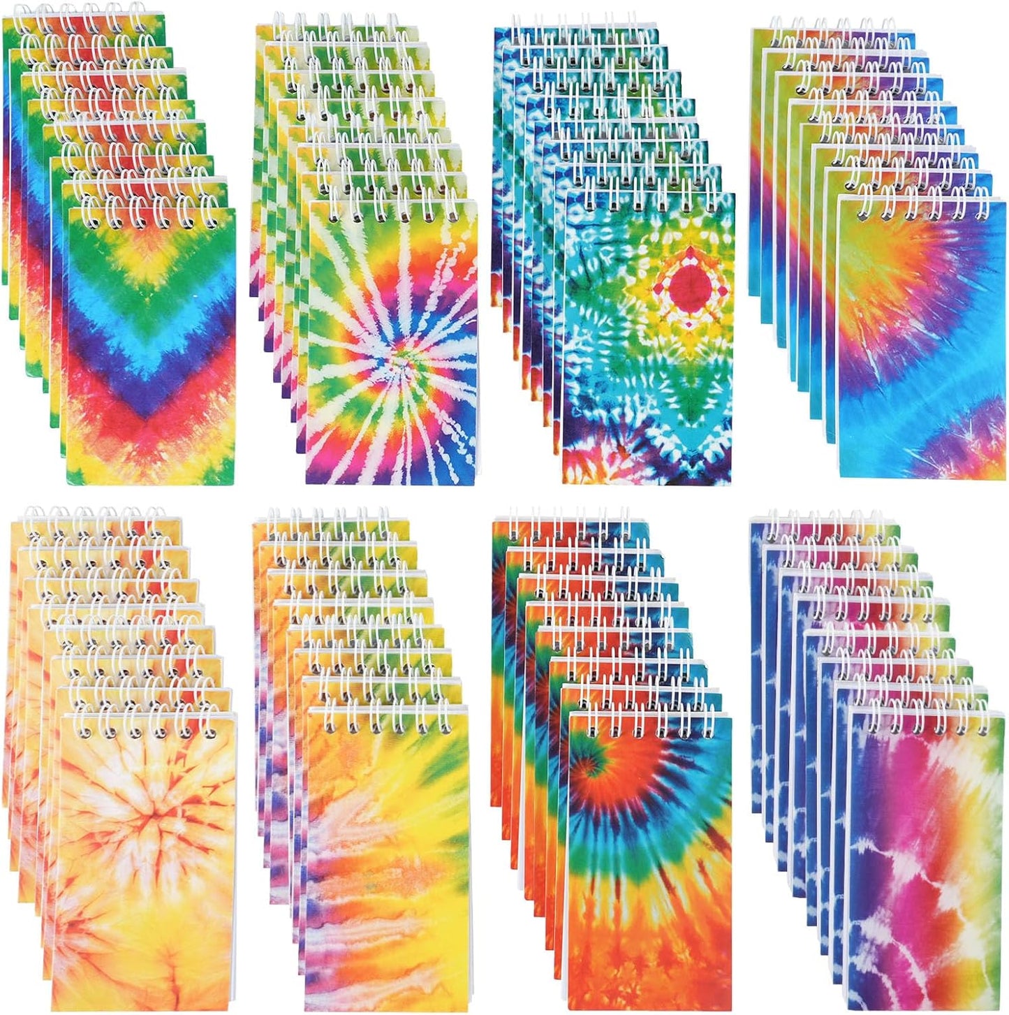 OZIO 16PCS Mini Tie Dye Notepads Multicolor Style Pocket Notebooks, Spiral Mini Notebook Pastel Art Party Small Notepad for Tie Dye Birthday Party Favors, 8 Styles(16) (16)