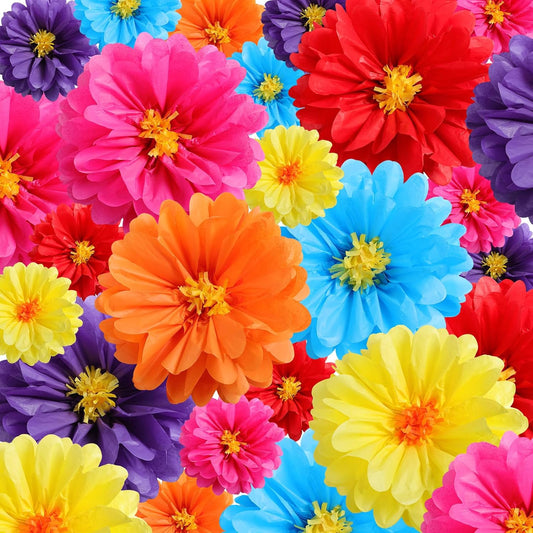 Watersay 12 Pcs 10" 20" Giant Mexican Fiesta Paper Flowers Colorful Tissue Crepe Flowers Pom Poms Craft for Floral Party Backdrop Wedding Birthday Party (Dusty Color)