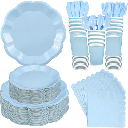 NatNarr 175 Pcs Sage Green Plates and Napkins Set, 25 Guest Sage Green Party Supplies Include Scalloped Paper Plate Napkin Cup Forks Knives Disposable Plastic Cutlery for Wedding Baby Shower Birthday