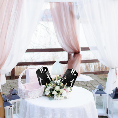 8pcs Bridal Shower Centerpiece Sticks Glitter Wedding Party Centerpiece Decorations for Bride and Groom White Tulle Dress Black Tuxedo Dress Theme Party Table Toppers for Bridal Shower Supplies