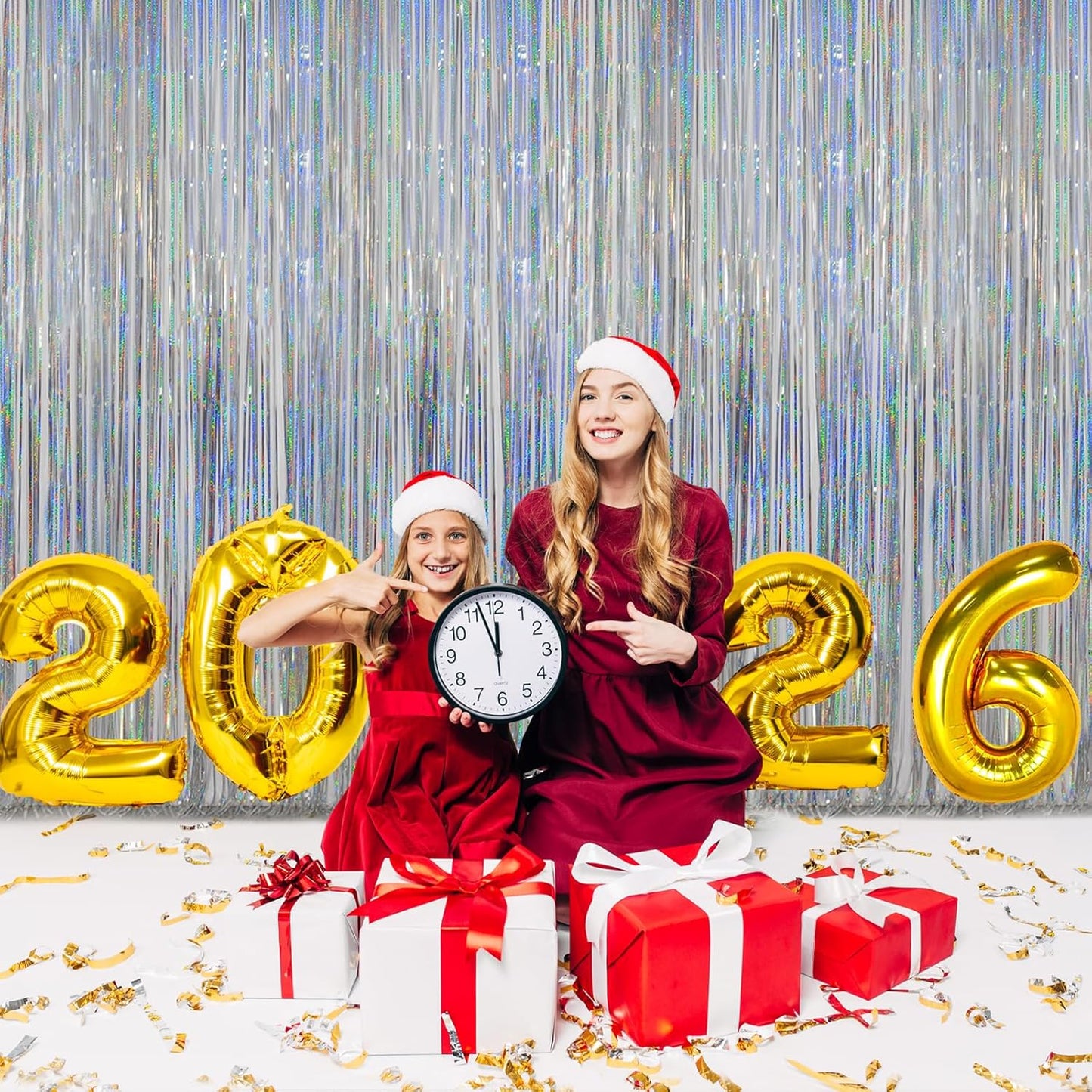 Melsan 2 Pack 3.2 ft x 8.2 ft Tinsel Foil Fringe Curtains Backdrop, Sparkle Metallic Foil Curtains for Party Photo Booth Props Decoration, Pinkish Purple