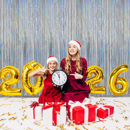 Melsan 2 Pack 3.2 ft x 8.2 ft Tinsel Foil Fringe Curtains Backdrop, Sparkle Metallic Foil Curtains for Party Photo Booth Props Decoration, Pinkish Purple