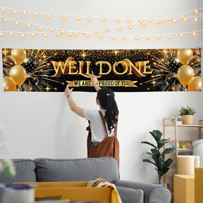 Welcome Banner - Black and Gold Welcome Home Decorations 6 x 1.3ft - Welcome Back Banner - We Missed You So Much