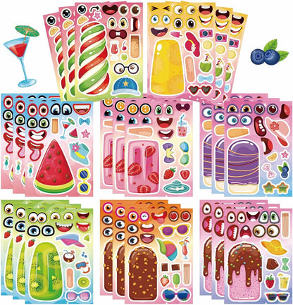 24 PCS Fairy Stickers for Kids, Make a Face Sticker with 8 Unique Designs Fairy, Frog, Mushroom, Make Your Own Stickers for Girls Birthday Party Favors, Goodie Bags, DIY Crafts