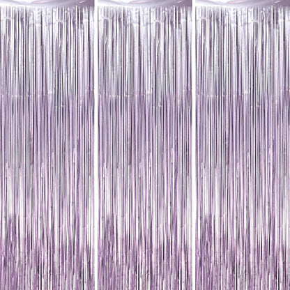 Voircoloria 3 Pack 3.3x8.2 Feet Gold Foil Fringe Backdrop Curtains, Tinsel Streamers, Fringe Backdrop for 2025 New Years Eve, Graduation, Birthday, Baby Shower, Gender Reveal, Disco Party - Colors B