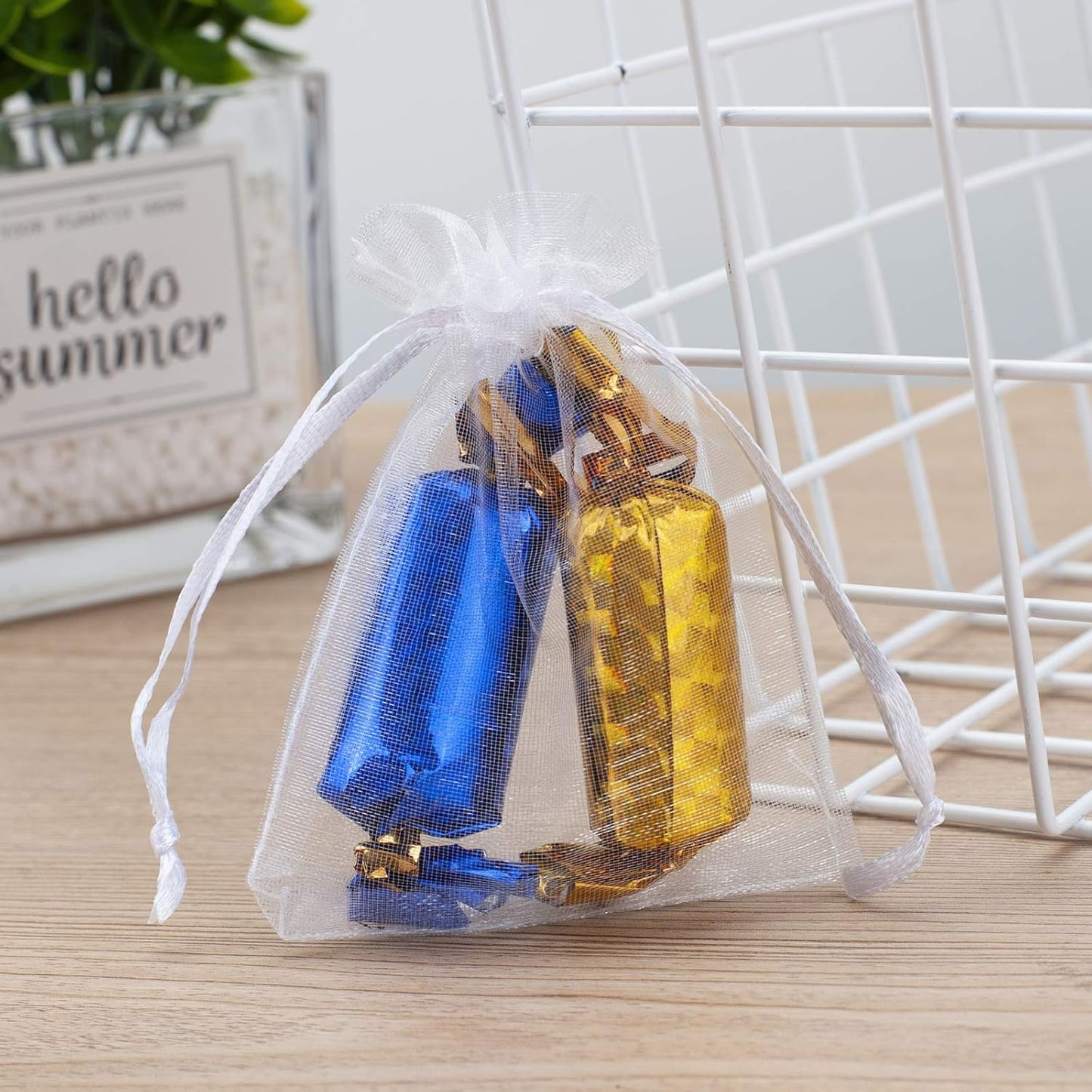 100pcs White Organza Bags 2x3 inch Sheer Drawstring Gift Bags Jewelry Pouches Wedding Party Christmas Favor Gift Bags, Little Mesh Gift Pouches Mini Candy Bags for Small Presents Earrings
