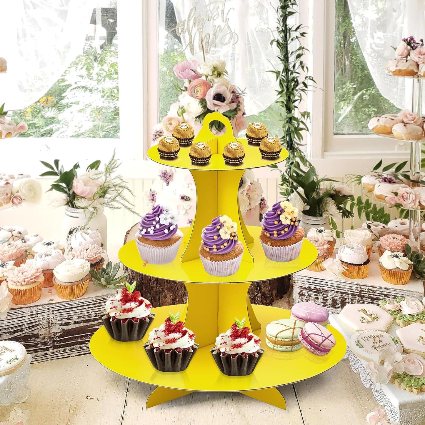 Soleebee 3-Tier Round Cupcake Stand, Cardboard Cupcake Tower, Dessert Cup Cake Stand Tower for Birthday Wedding Party Decoration, Cupcake Tier Stand 1 Set (Hot Pink)