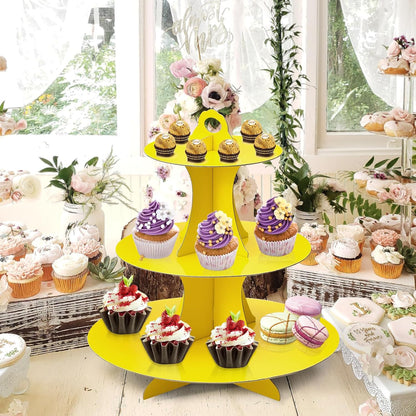 Soleebee 3-Tier Round Cupcake Stand, Cardboard Cupcake Tower, Dessert Cup Cake Stand Tower for Birthday Wedding Party Decoration, Cupcake Tier Stand 1 Set (Hot Pink)