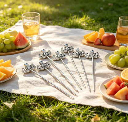Homestia Stainless Steel Cocktail Picks, 4.7 Inch Reusable Martini Olive Picks, Metal Garnish Skewers for Drinks, Appetizers, Bloody Mary - Set of 6 Metal Cocktail Picks for Party Bar