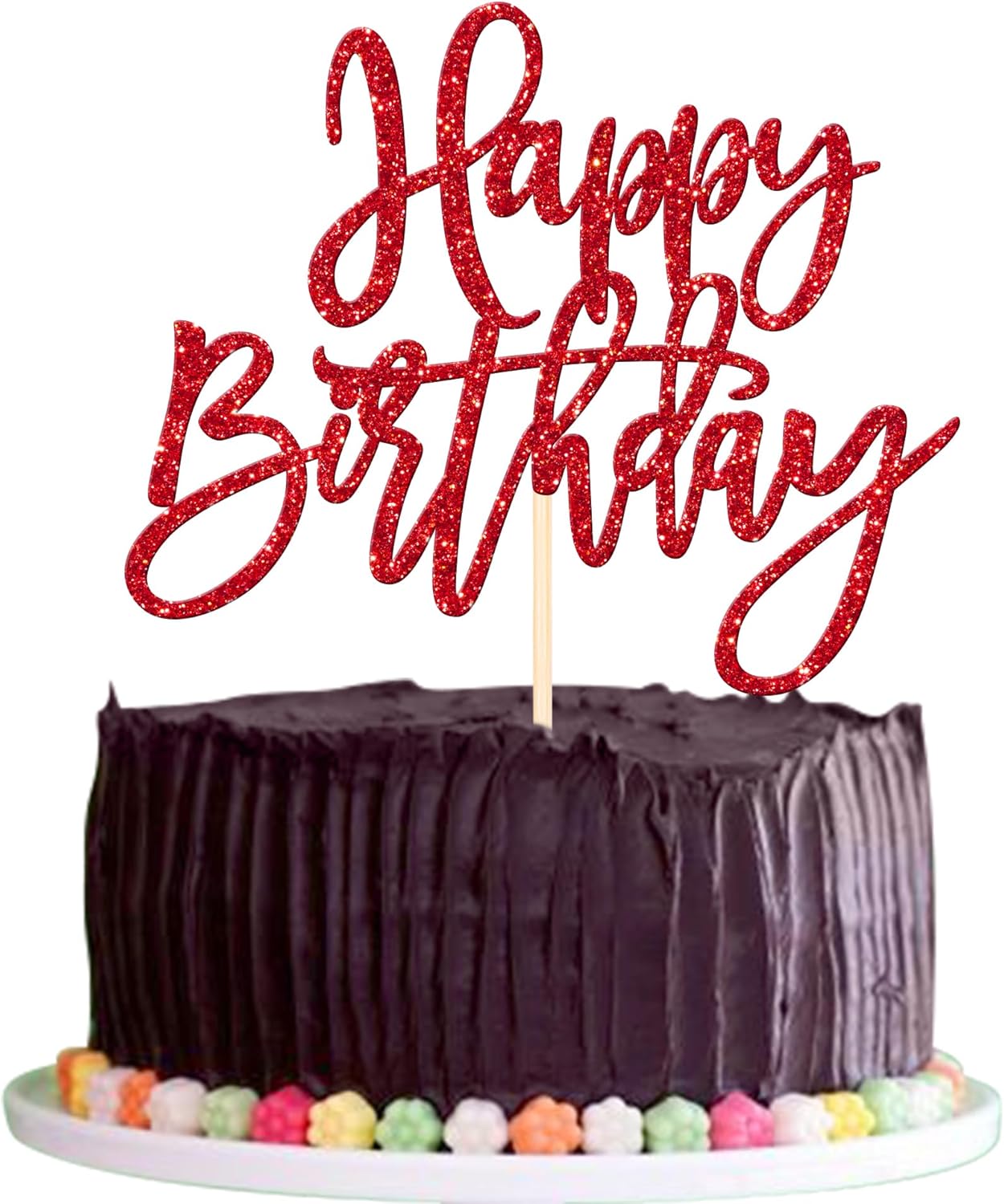 ZHUOWEISM 1 PCS Gold Happy Birthday & Anniversary Cake Topper