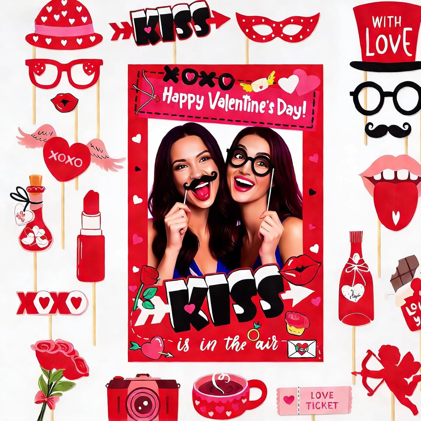 47 PCS St Patrick's Day Photo Booth Props Kit - Funny Couple Handheld Frames & Selfie Decorations for Party (34 Props, 12 Tattoos & Handheld Frame
