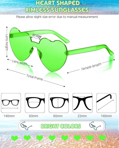 Frienda 8 Pairs Heart Shaped Sunglasses for Women Rimless Heart Glasses Candy Color Sunglasses for Party Favor
