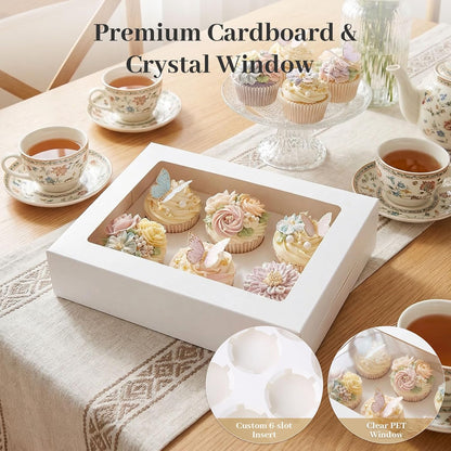 VGOODALL 6PCS White Cupcake Boxes, 6 Count Cupcake Containers with Window Holding 36 Pastry Box for Birthday Holiday Party Bakery Supplies