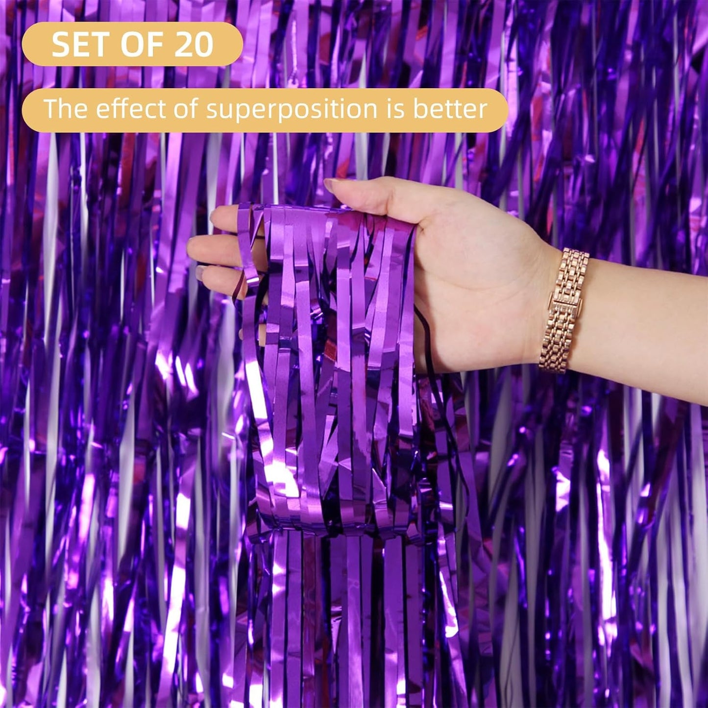 20 Pack Silver Foil Curtain Backdrop 3.2ft x 8.2ft Foil Fringe Backdrop Curtain Metallic Tinsel Foil Fringe Curtains Streamer Backdrop Curtains for Birthday Party Decorations Photo Booth (Silver)