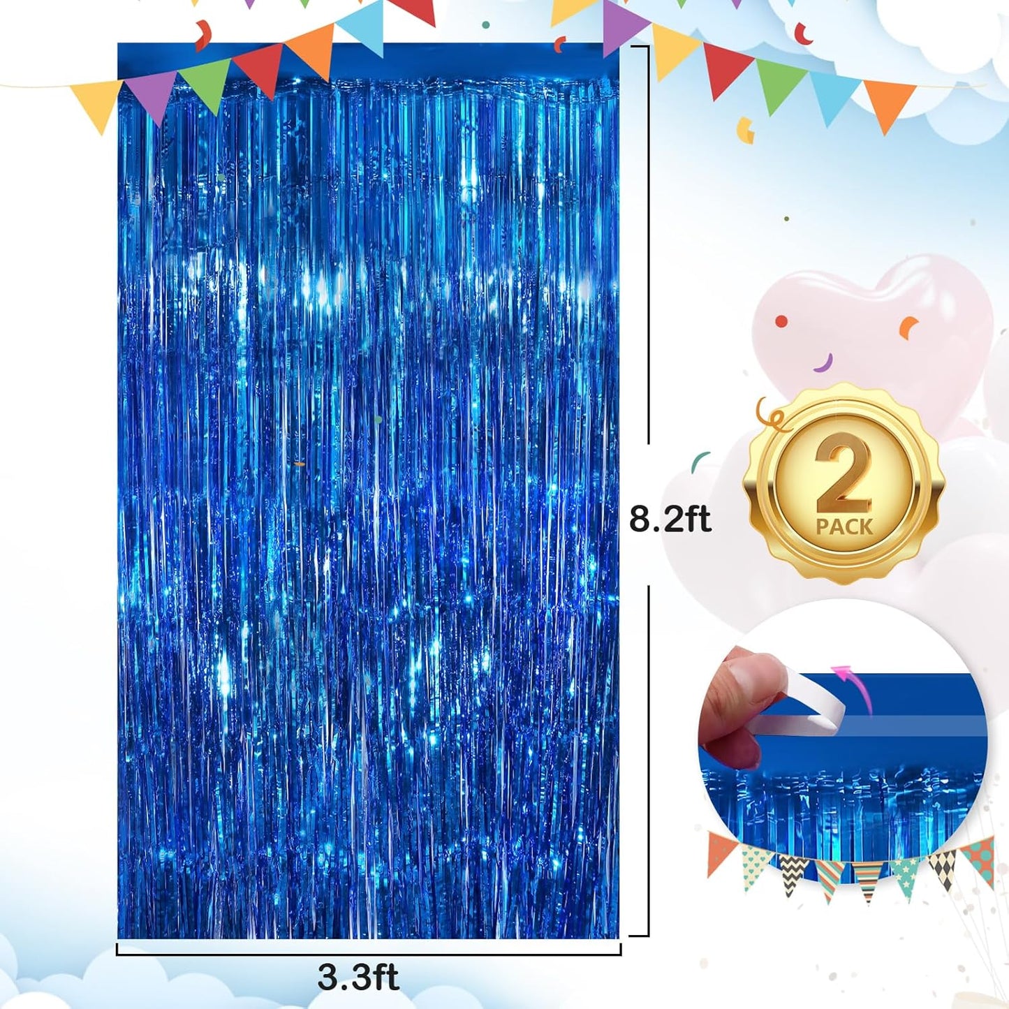 Black Fringe Curtain Party Streamers 2Pack 3.3x8.3 Ft Foil Fringe Backdrop Curtains for Birthday Wedding Bridal Baby Shower Halloween Decor Tinsel Streamers Black Party Decorations Door Streamers