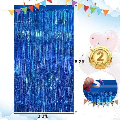 Black Fringe Curtain Party Streamers 2Pack 3.3x8.3 Ft Foil Fringe Backdrop Curtains for Birthday Wedding Bridal Baby Shower Halloween Decor Tinsel Streamers Black Party Decorations Door Streamers