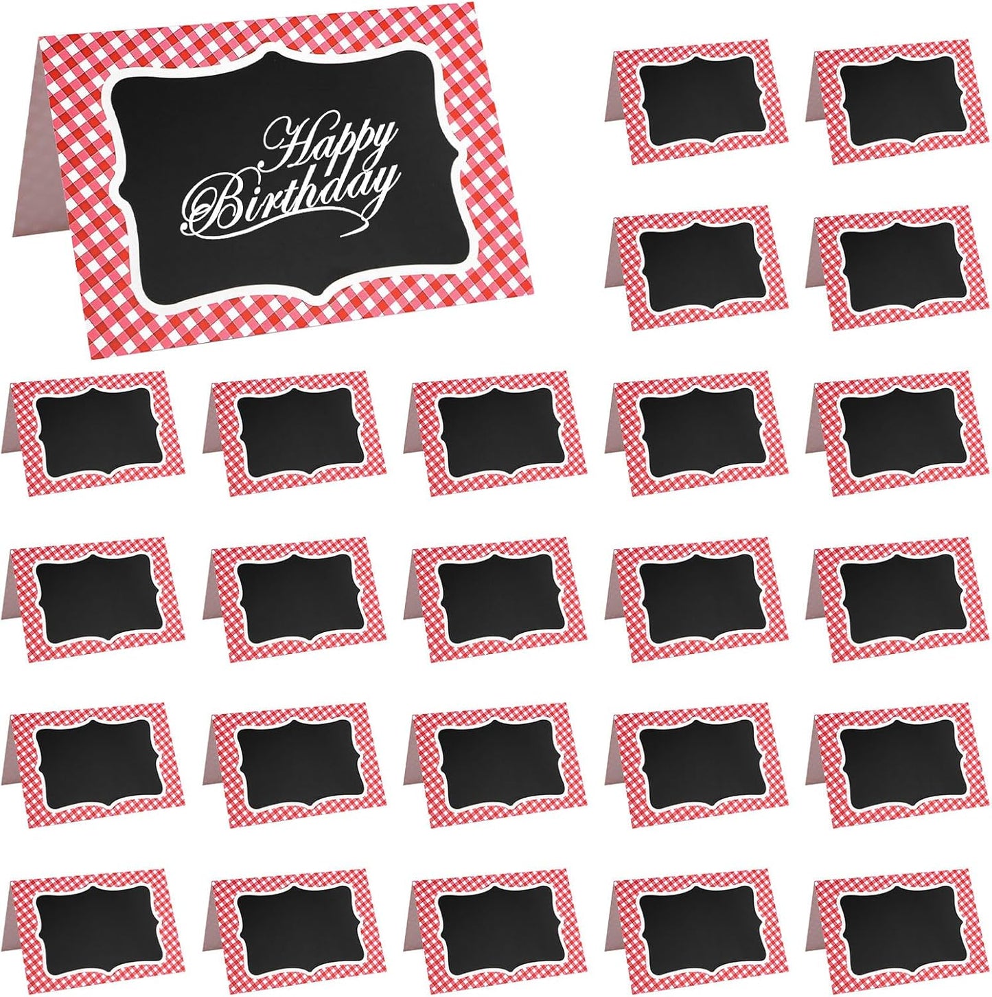 25 Pcs Picnic Party Decorations BBQ Party Decorations, Red Gingham Double Sided Cardboard Tent Cards for Table Number Food Labels Buffet Signs Wedding Baby Shower Event Decor Supplies