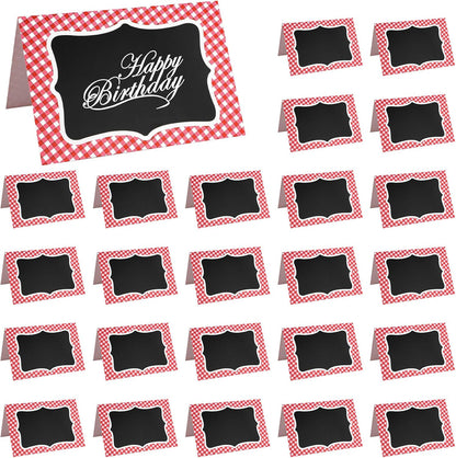 25 Pcs Picnic Party Decorations BBQ Party Decorations, Red Gingham Double Sided Cardboard Tent Cards for Table Number Food Labels Buffet Signs Wedding Baby Shower Event Decor Supplies