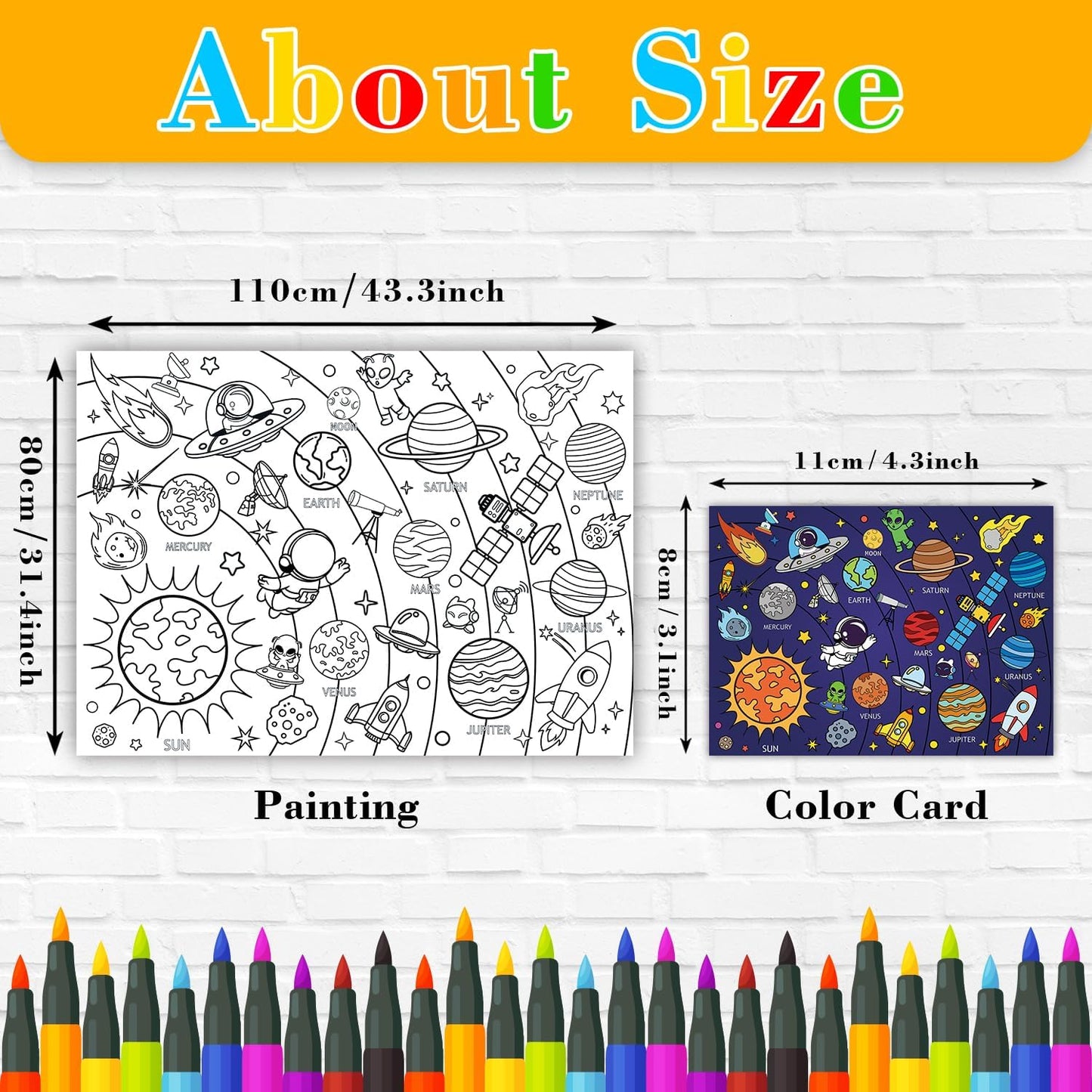 43.3x31.5 Summer Coloring Poster with Picture, Giant Cute Painting Poster, Large Coloring Tablecloth for Classroom Home Birthday Party Supplies Favor
