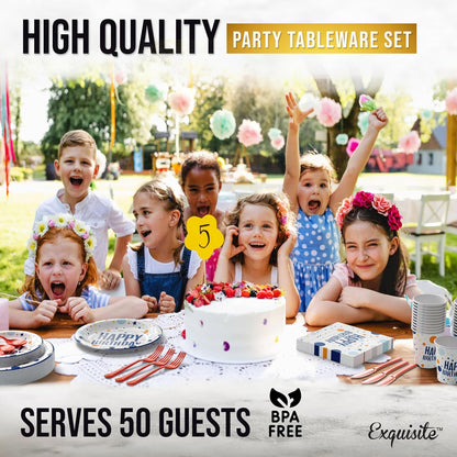 350 Pcs Black Plastic Plates For Party, Black Disposable Plates Set, 50 Of Each 9" Dinner Plate Set, 7" Dessert Plate, Cups, Napkins & Cutlery Plastic Dinnerware Set Exquisite