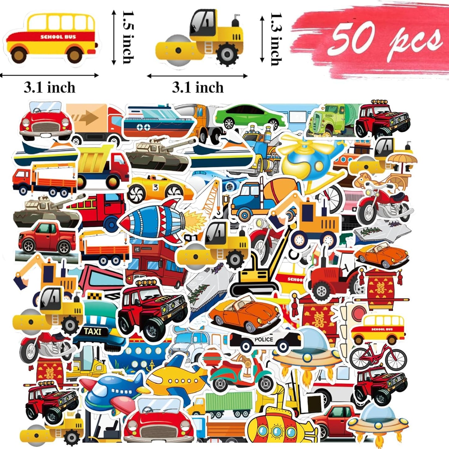 74pcs Transportation Party Favors Set ,24 Slap Bracelets and 50 Sheets Vehicle Stickers, Construction Truck Airplane Car Train Rocket Theme, Party Supplies Goodie Bag Fillers, Bulk Value Gift Pack