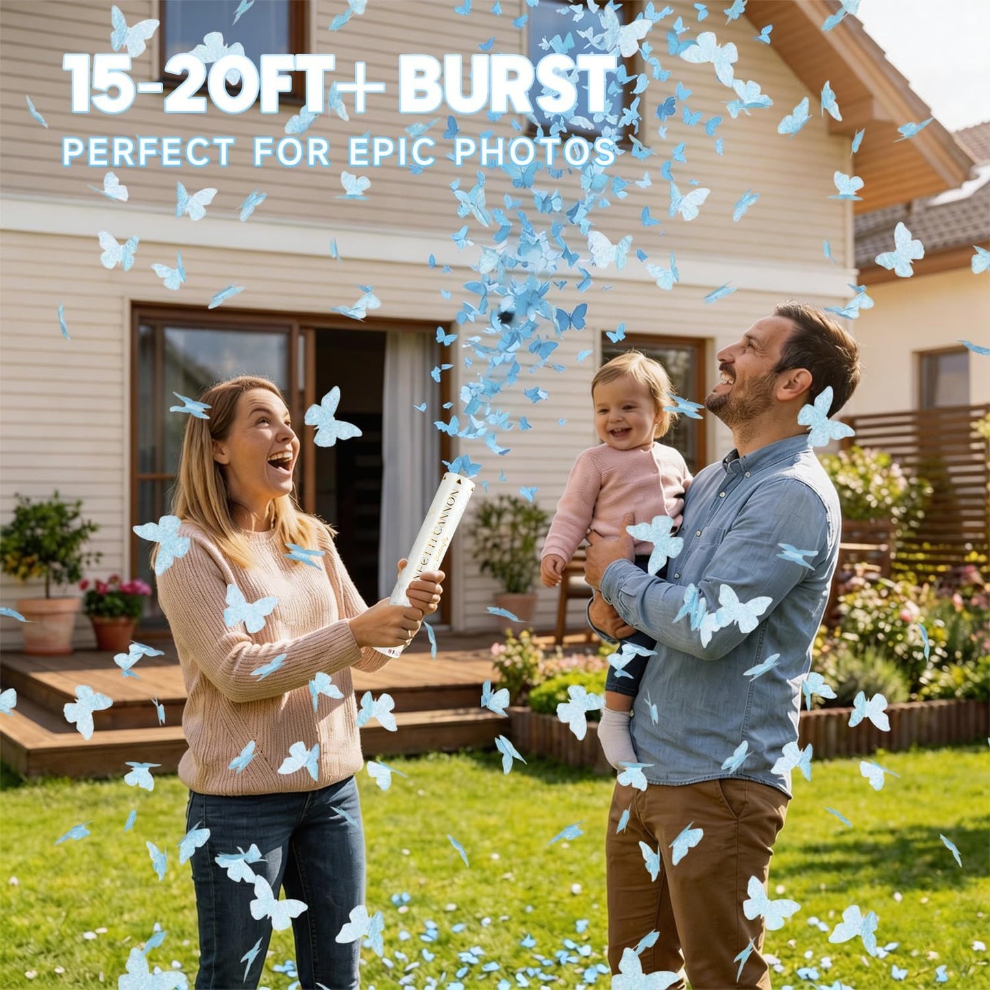 Confetti Cannon Butterfly Confetti Poppers 6 Pack Party Poppers 12 inch Blue Confetti Shooters Butterfly Sticks for Wedding Birthday Graduation Anniversary Bridal Shower Valentines Christmas New Year