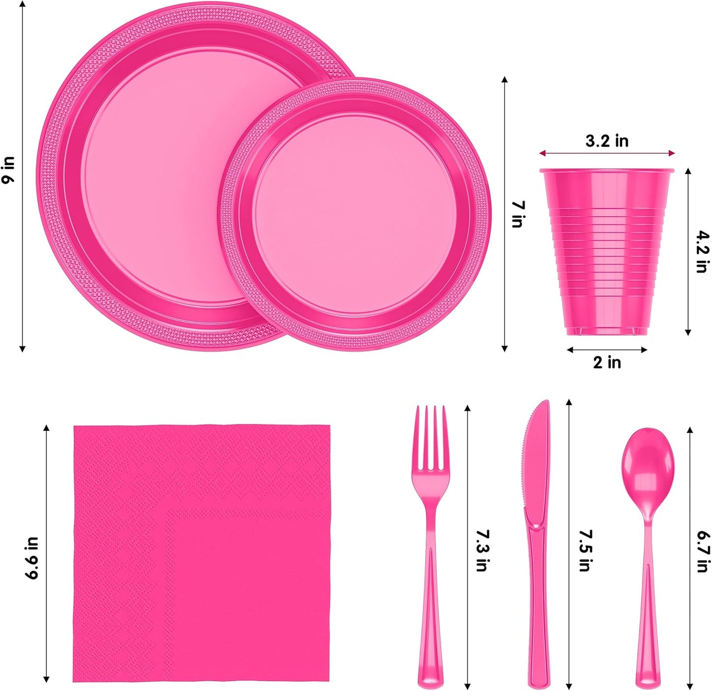 350 Pcs Black Plastic Plates For Party, Black Disposable Plates Set, 50 Of Each 9" Dinner Plate Set, 7" Dessert Plate, Cups, Napkins & Cutlery Plastic Dinnerware Set Exquisite