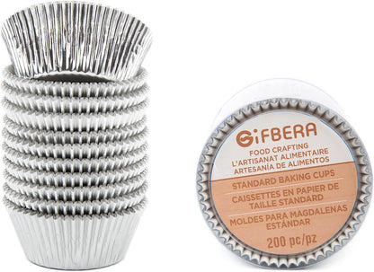 Gifbera White Metallic Foil Cupcake Liners Standard Size Baking Cups, 200-Count