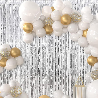 Silver Fringe Curtain Party Streamers, 12 Pack 3.3ft x 8.2ft Foil Curtain Backdrop Tinsel Foil Fringe Curtains Photo Booth Backdrop Streamer for Birthday, Wedding, Baby Shower, Disco Party