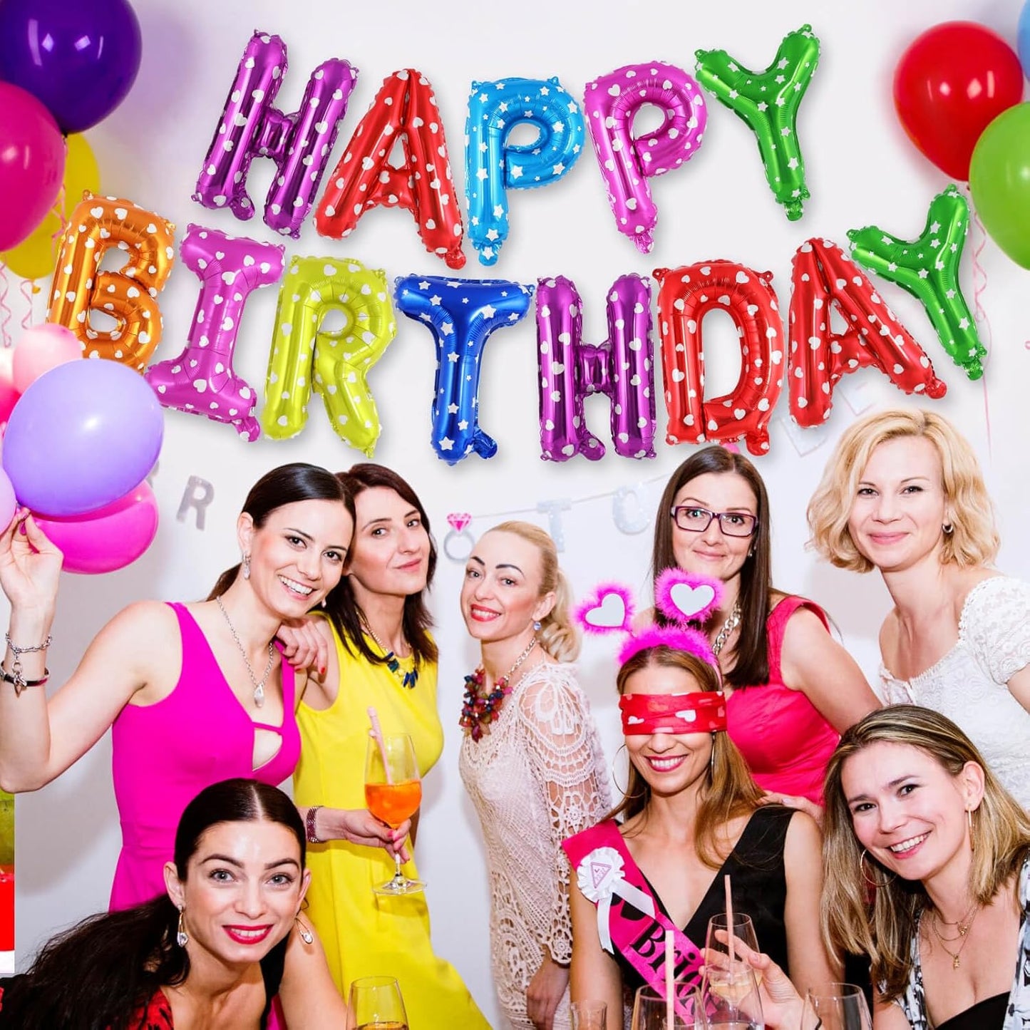 Happy Birthday Balloons Banner, Foil Balloon Personalized Name Letters Balloons Sign Birthday Party Decorations for Women Men Boys Girls Cream