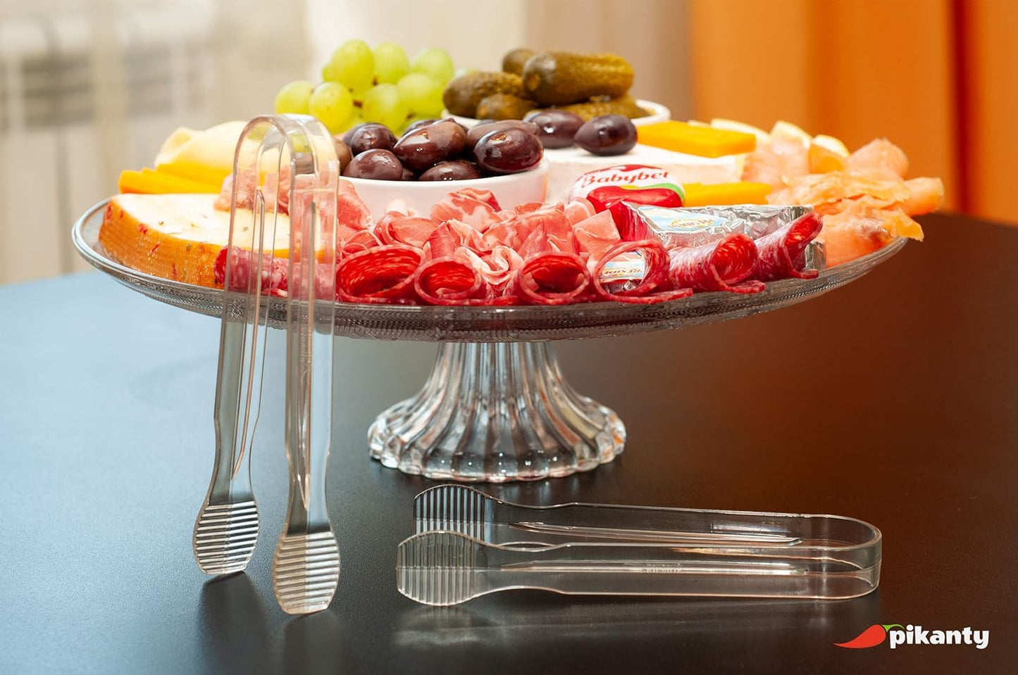Mini Clear Serving Tongs Set of 4 - Small Plastic Appetizer Tongs for Charcuterie, Buffet, Weddings, Catering, Dessert, Sugar, Pastries and Ice, Dishwasher Safe, Reusable, Made in USA by Pikanty
