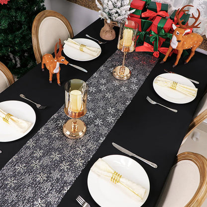 Snowkingdom 2 Pieces Gold Table Runner, Sequin Glitter Foil Metallic Thin Mesh Runner Roll 11"x108", Gold Table Decorations for Event Party, Wedding, Birthday Party, Christmas