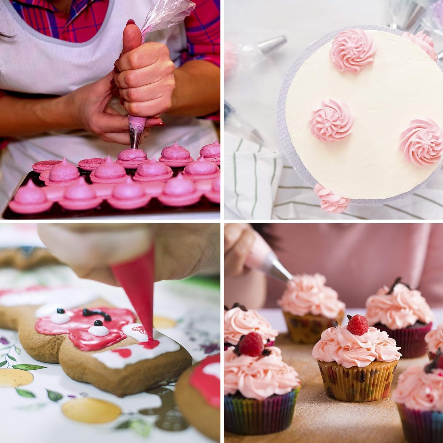 Riccle Piping Bags and Tips Set, 11.8 Inch 100 Anti Burst Piping Bags, 124 Pcs Cake Decorating Kit with 16 Piping Tips, 1 Reusable Pastry Bags, 3 Cake Scrapers, 2 Couplers, and 2 Icing Bags Ties
