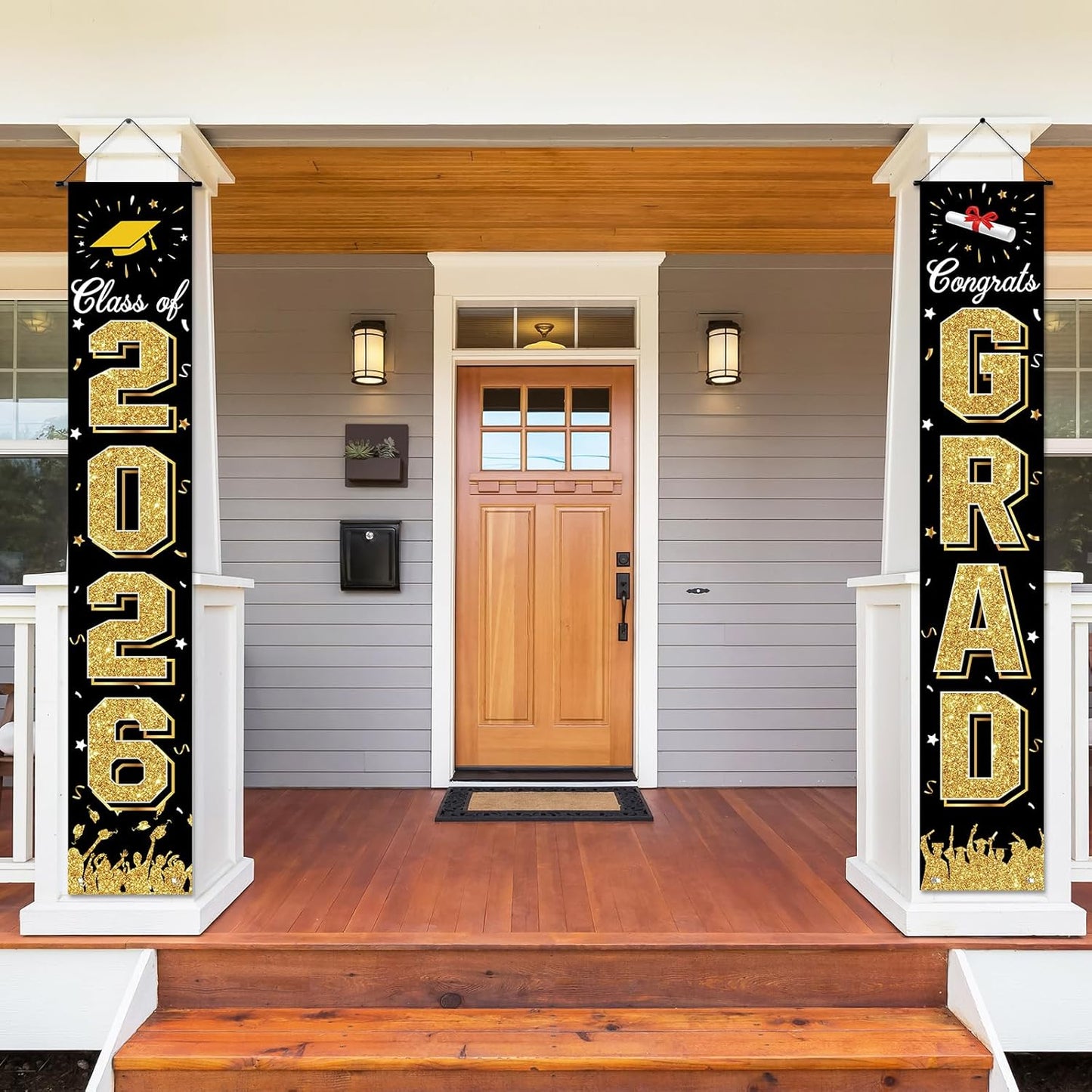 2026 Graduation Decorations, Graduation Banner Class of 2026, Hanging Congratulations/Congrats Grad Banner for Door and Porch, Party Decor - Black