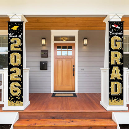 2026 Graduation Decorations, Graduation Banner Class of 2026, Hanging Congratulations/Congrats Grad Banner for Door and Porch, Party Decor - Black