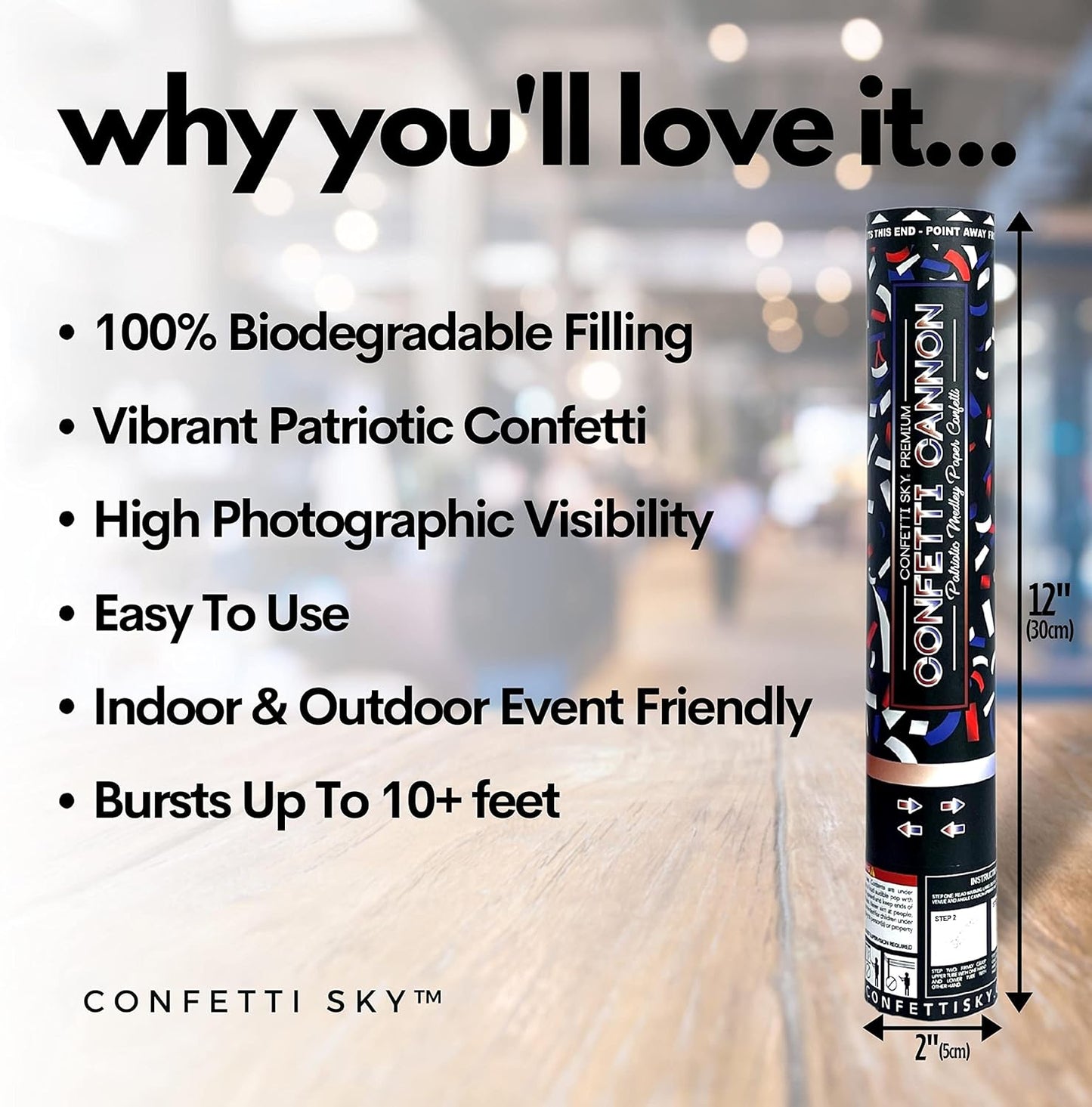 Confetti Sky [6 Pack] 12 Inch Confetti Cannons | Multicolor Confetti Poppers for Wedding Celebration, Birthday Party, Pranks, Graduation, Christmas Eve and New Year Celebration