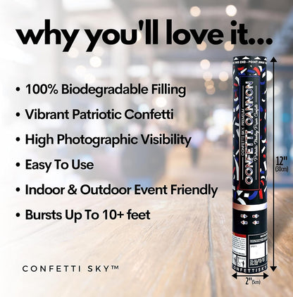 Confetti Sky [6 Pack] 12 Inch Confetti Cannons | Multicolor Confetti Poppers for Wedding Celebration, Birthday Party, Pranks, Graduation, Christmas Eve and New Year Celebration