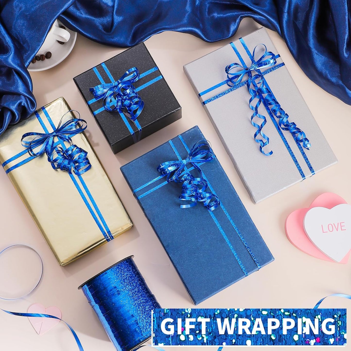 woric 600 Yards Gold Curling Ribbon 1/5 Inch Balloon String Ribbon Metallic Gold Ribbons for Mothers Day Balloon Gift Wrapping Art Crafts Wedding Party Decorations