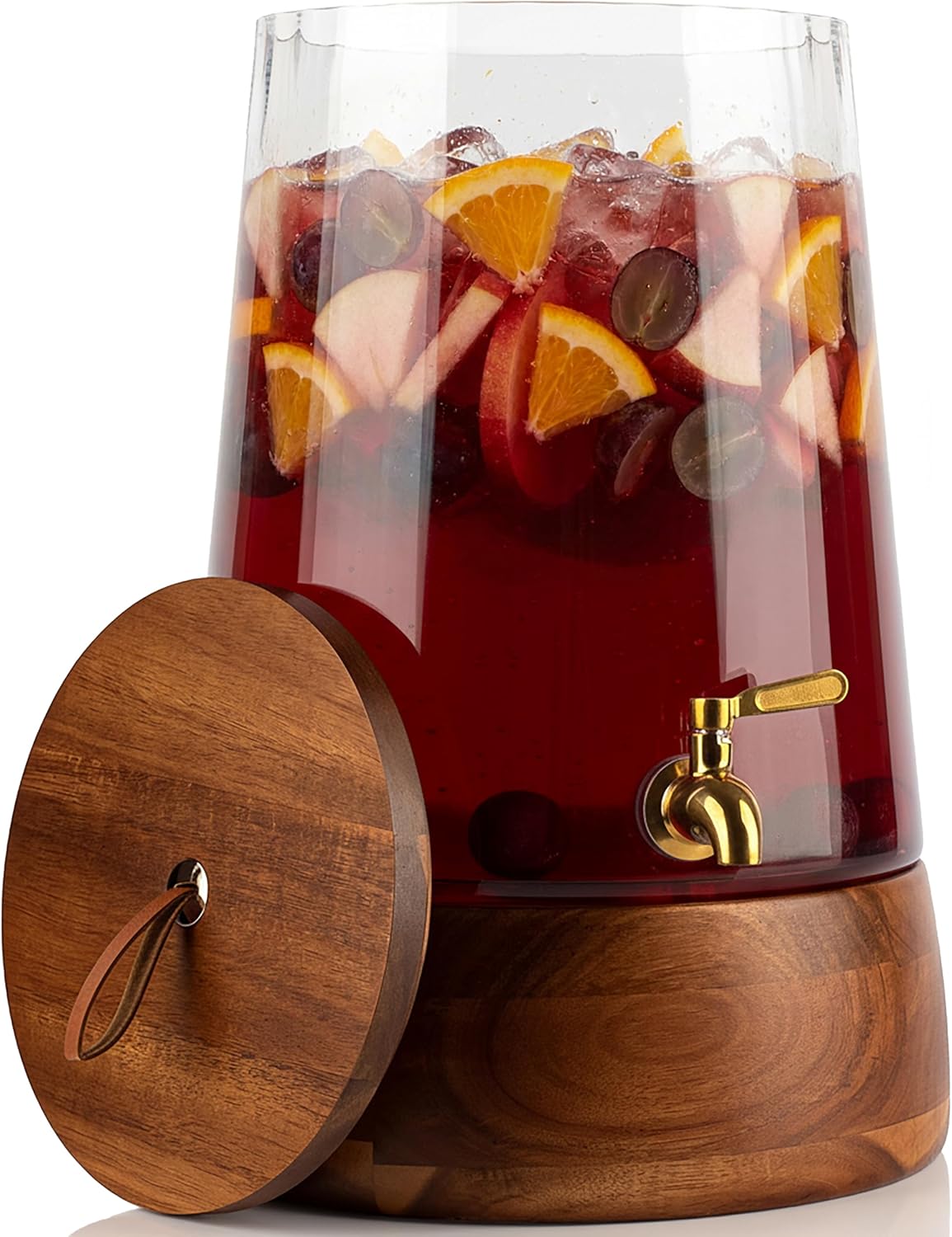 FOODLE Large Glass Drink Dispenser with Spigot - Glass Beverage Dispenser with Stand - Perfect for Parties & Weddings - Pitcher for Lemonade, Water, Sangria, Punch & Juice - Leakproof - 1.72 Gallon